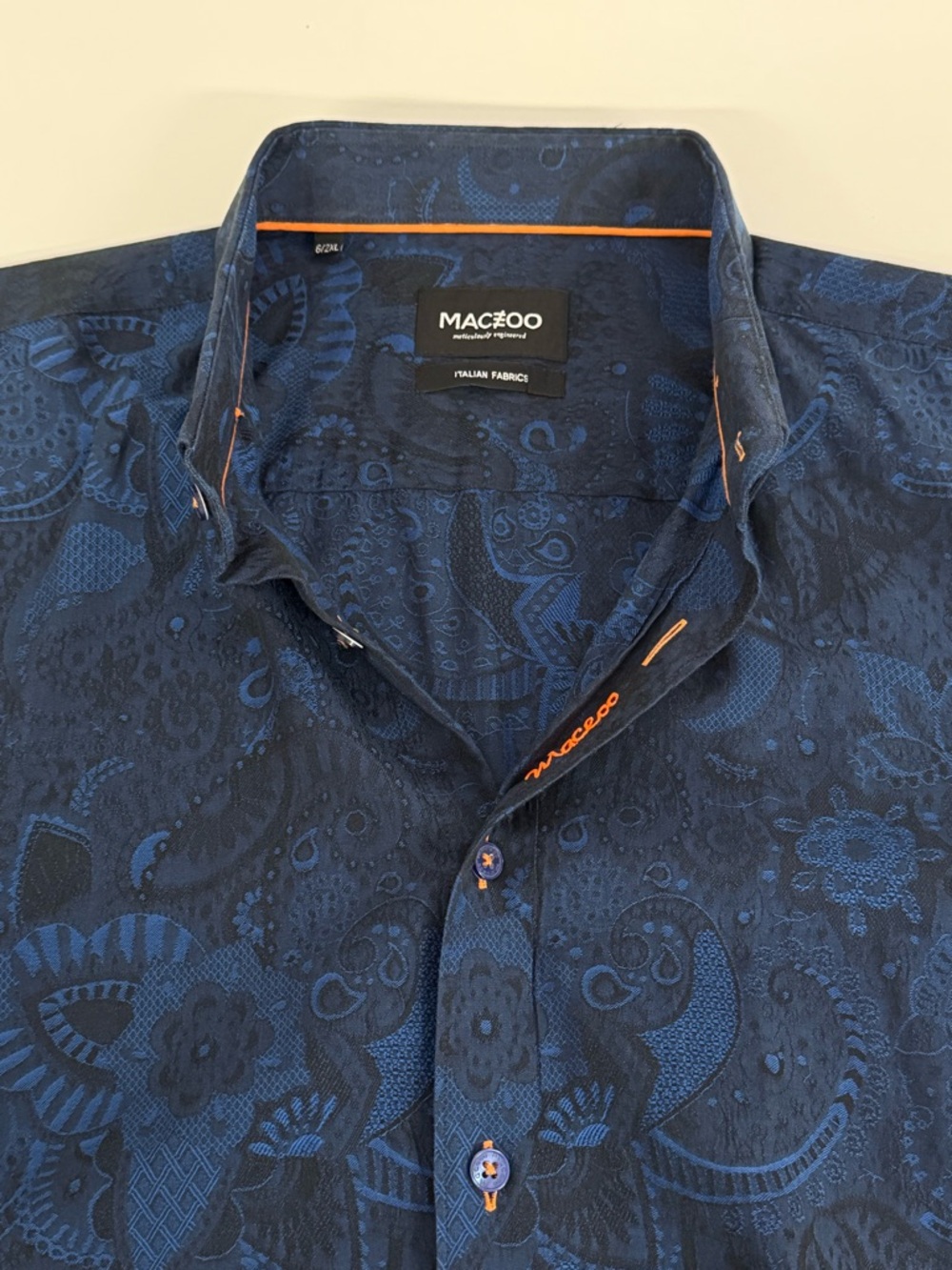 Maceoo Luxor A-13 Blue Paisley Men's Long Sleeve Button-Up Shirt 2XL Cotton